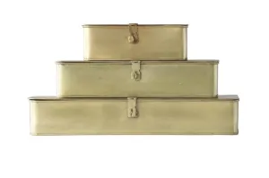 Brass Finish Metal Boxes, Set of 3