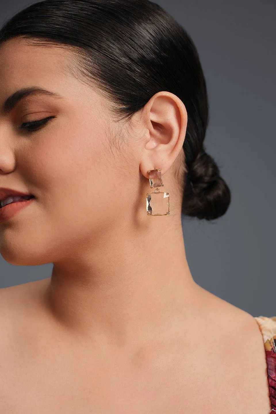Curveins Elegant Crystal Square Drop Earrings