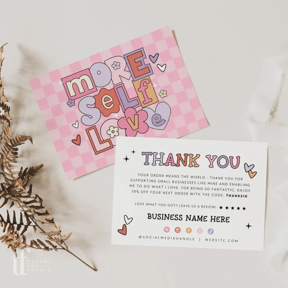 Cute Pastel Pink Checkered Business Thank You Card Canva Template