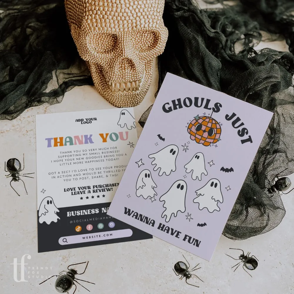 Disco Ghost Halloween Business Thank You Card Canva Template