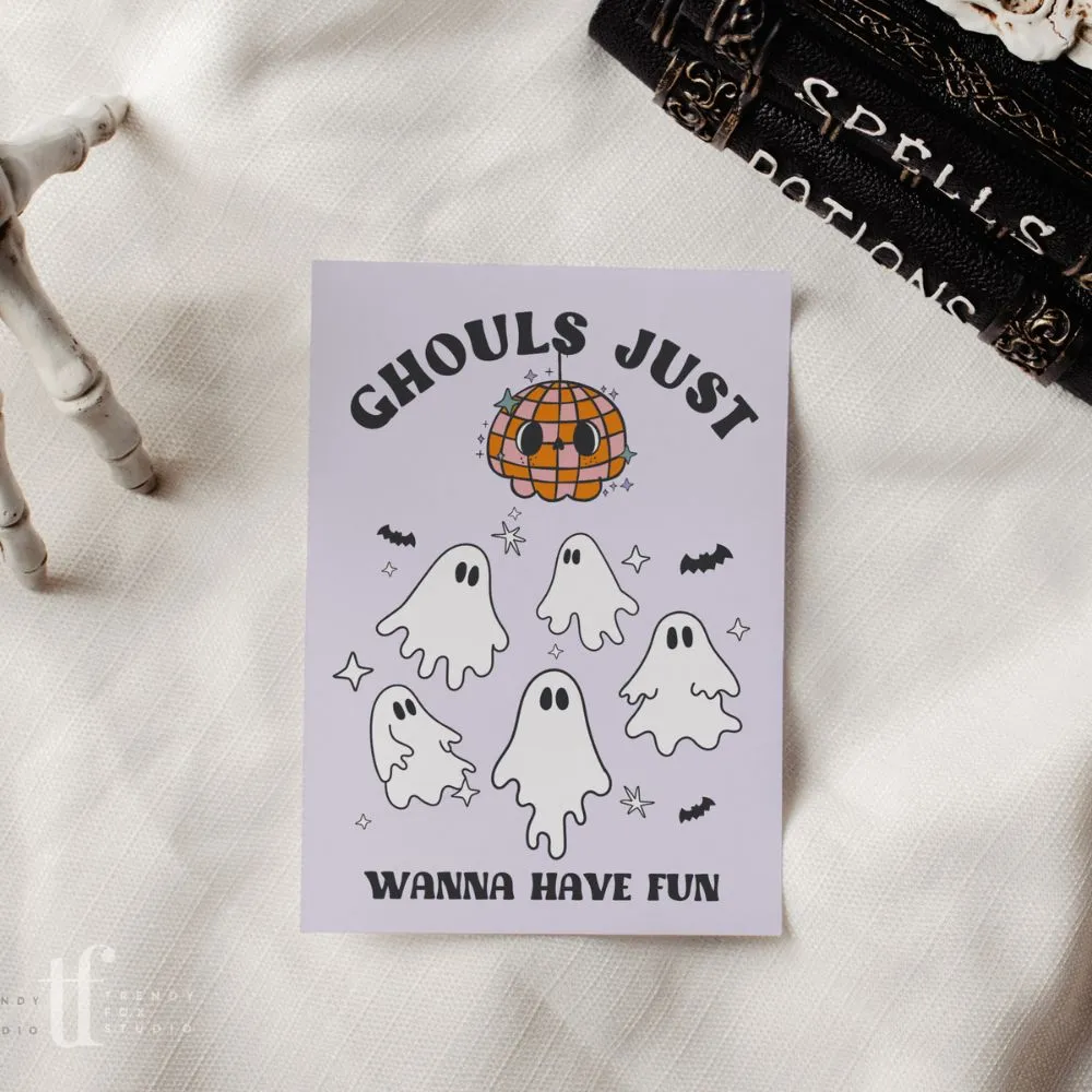 Disco Ghost Halloween Business Thank You Card Canva Template