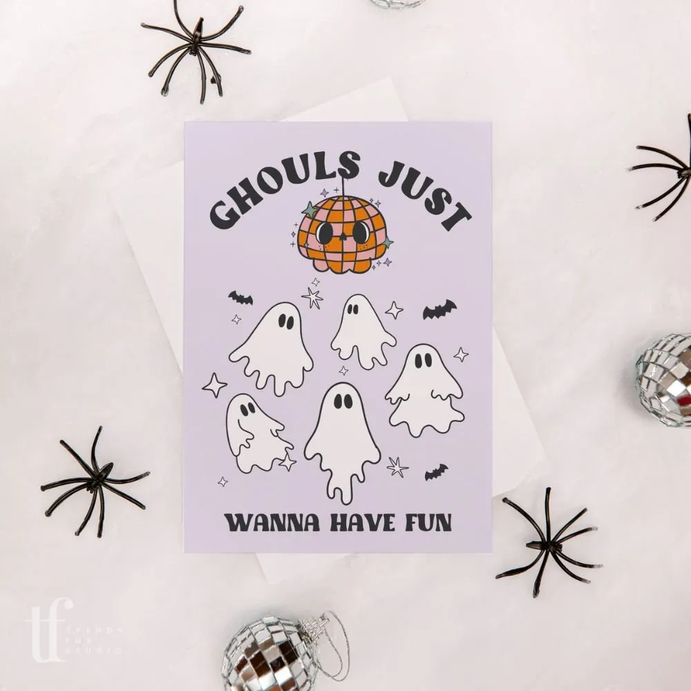 Disco Ghost Halloween Business Thank You Card Canva Template