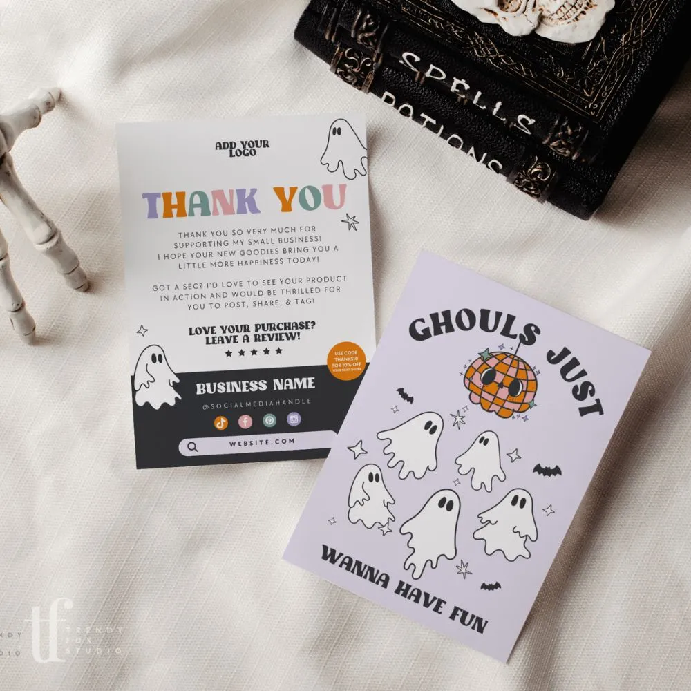 Disco Ghost Halloween Business Thank You Card Canva Template