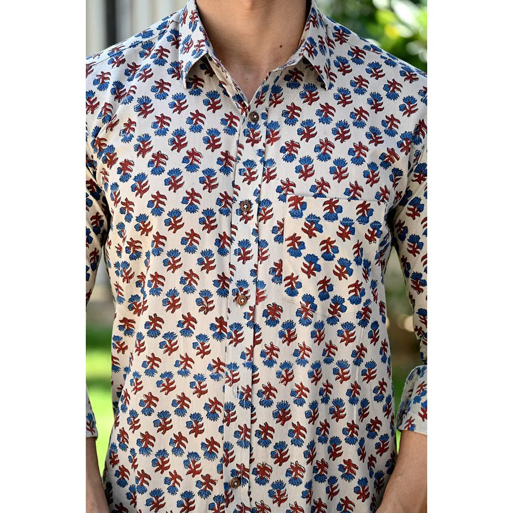 Hatheli Grey Floral Printed Cotton Shirt
