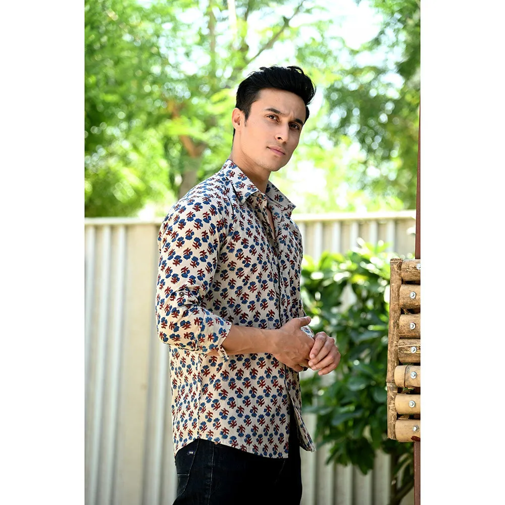 Hatheli Grey Floral Printed Cotton Shirt