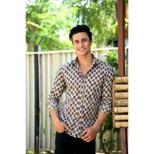 Hatheli Grey Floral Printed Cotton Shirt