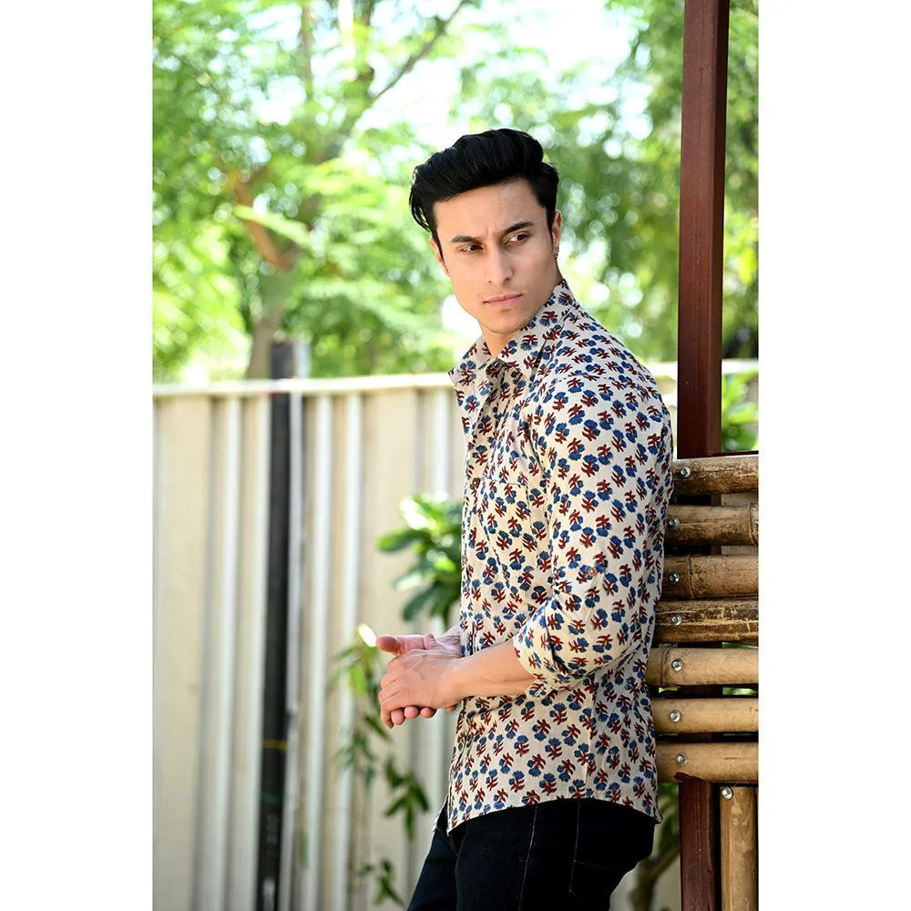 Hatheli Grey Floral Printed Cotton Shirt