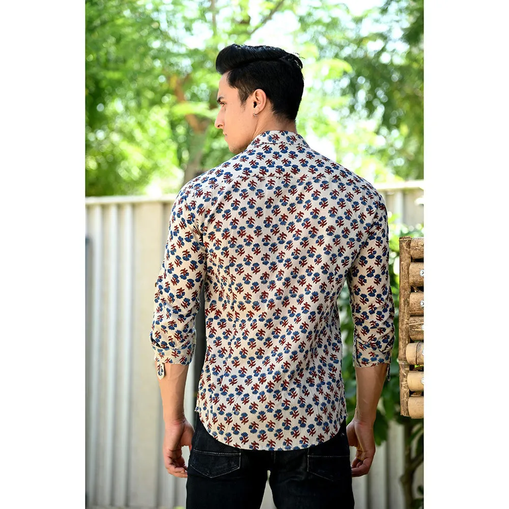 Hatheli Grey Floral Printed Cotton Shirt