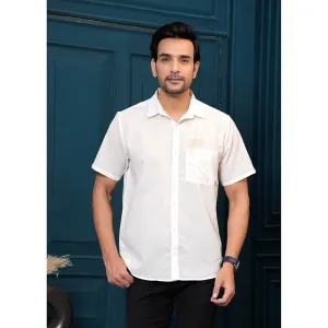 Hatheli Men White Pure Cotton Solid Self Design Casual Shirt