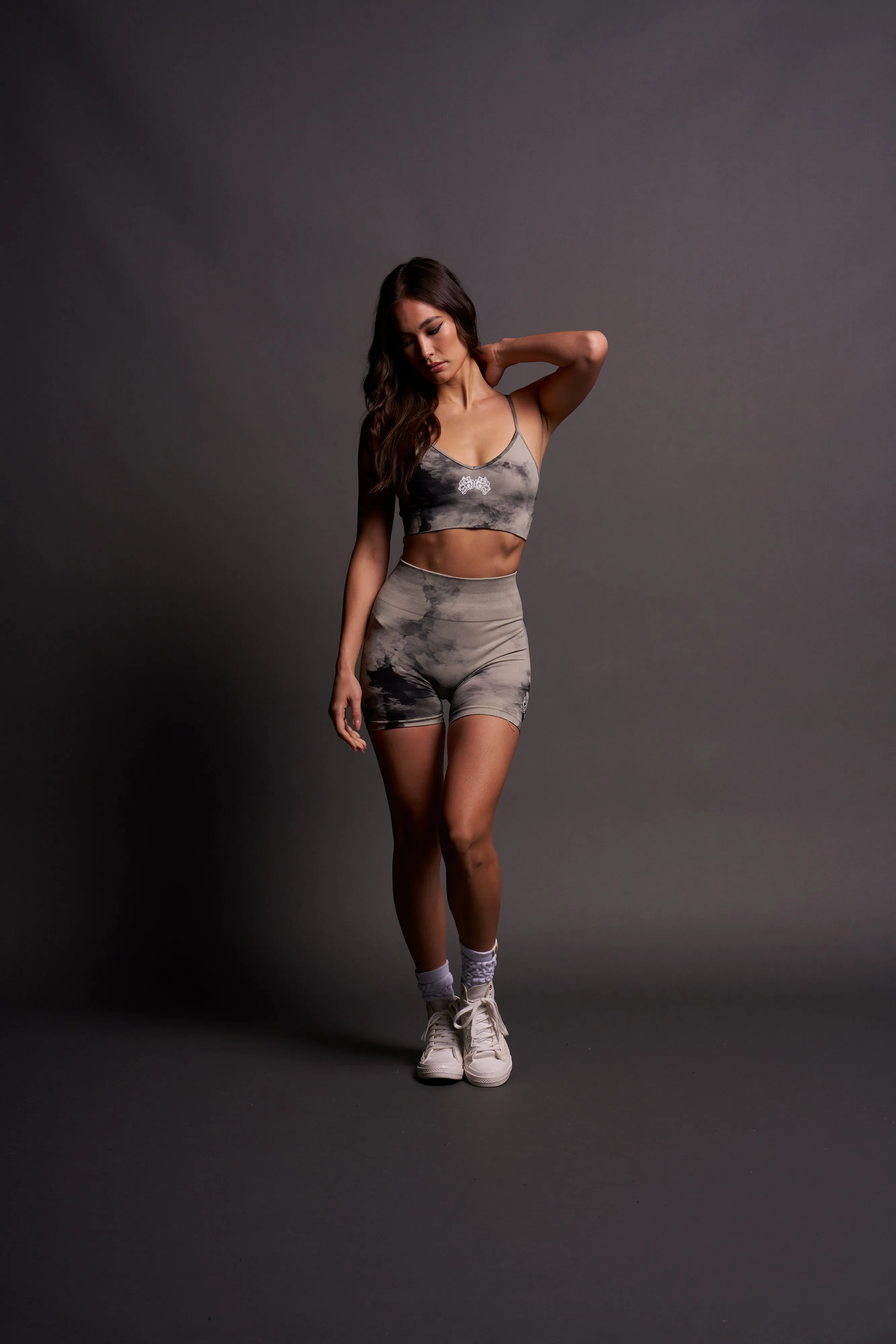 IYKYK "Everson Seamless" Sports Bra in Cactus Gray V2 Ghost Clouds