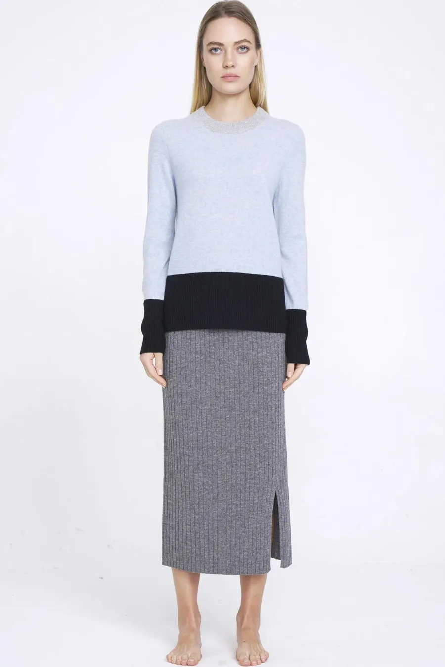 N.73 Multi Colour Cashmere Crew- Sky Blue
