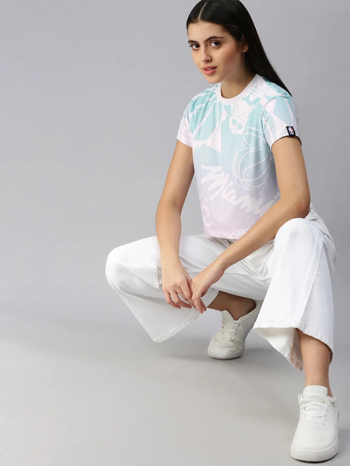 NBA: Ombre Logo Mash Crop Top - White