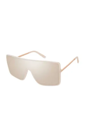 Square Shield Metal Temple Sunglasses in Rose Gold
