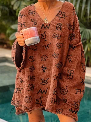 Western Cattle Brands Print Women's Casual Pullover Sweater