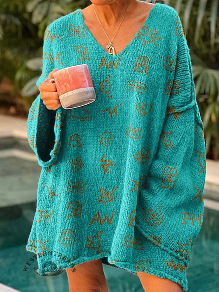Western Cattle Brands Print Women's Casual Pullover Sweater