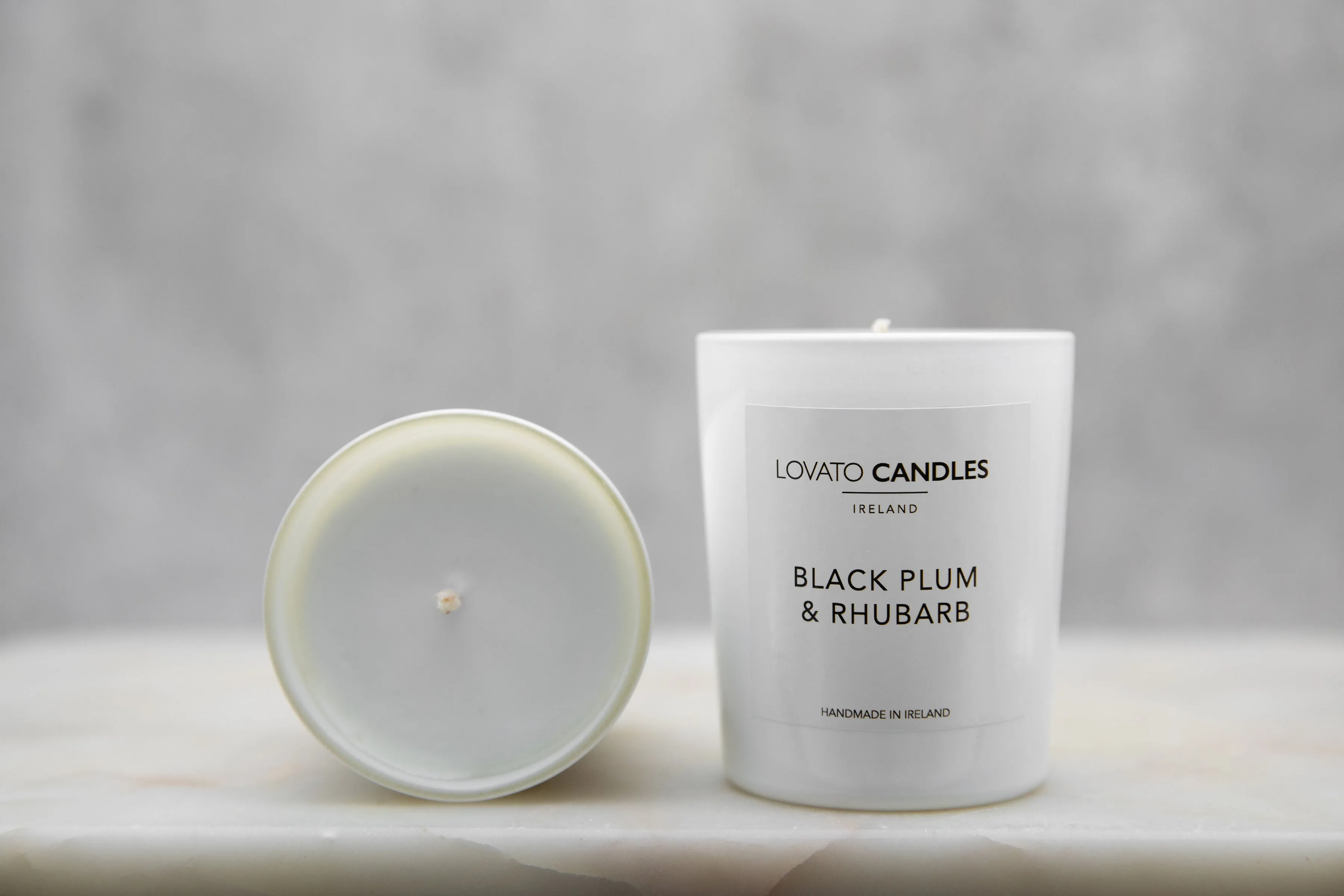 White Votive Candle - Black Plum & Rhubarb